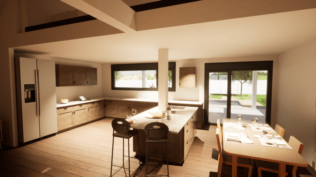 Rehabilitación vivienda en Valdelagua_San Agustín del Guadalix 4_JTEM Arquitectura. Vista interior cocina con office.